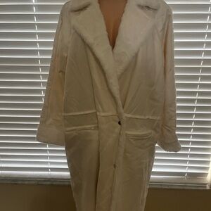 Women's White Faux Fur Trim Coat